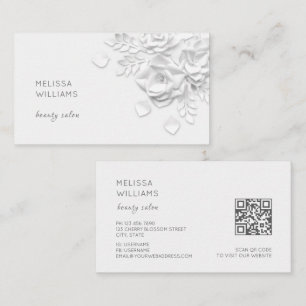 Carte De Visite Fleurs Simples 3D Blanches
