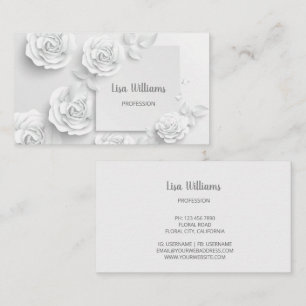 Carte De Visite Fleurs simples 3D blanches