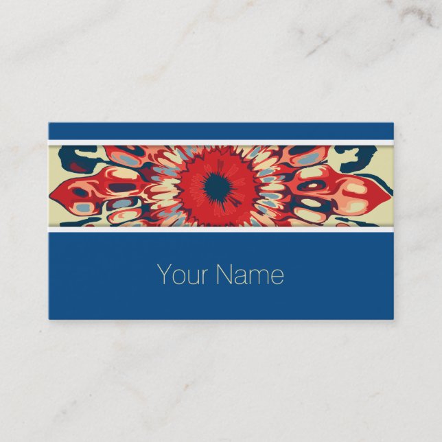 Carte De Visite FLEURS SUN Abstraites - bleu rouge + votre backgr. (Devant)