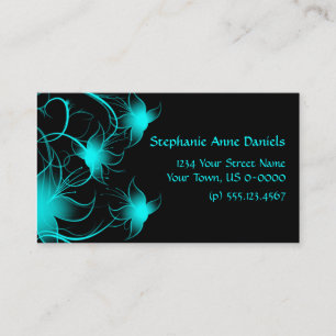 Carte De Visite Fleurs tourbillonnantes bleues lumineuses sur le