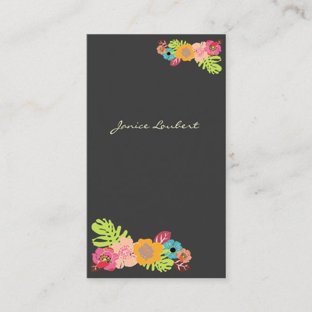 CARTE DE VISITE FLEURS TROPICALES GRAVES RÉTRO/ARRIÈRE - PLAN DO-I (Devant)