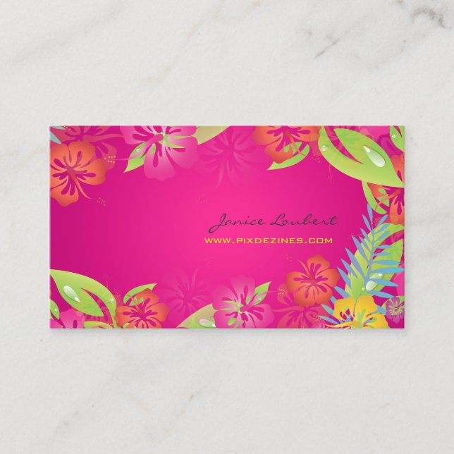CARTE DE VISITE FLEURS TROPICALES GRAVES RÉTRO, HIBISCUS (Devant)