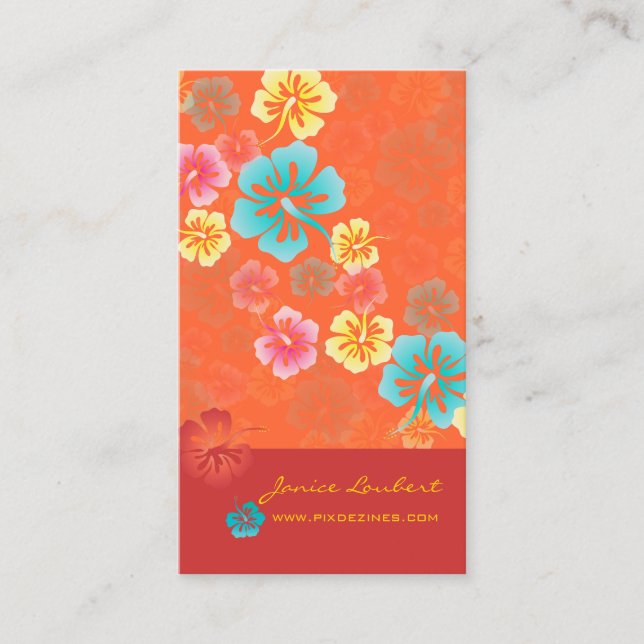 CARTE DE VISITE FLEURS TROPICALES GRAVES RÉTRO, HIBISCUS (Devant)