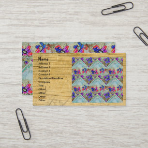 Carte De Visite Fleurs violettes et bleues Carrés Zigzags