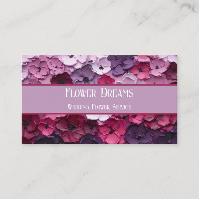 Carte De Visite fleurs violettes et roses avec nom individuel (Devant)