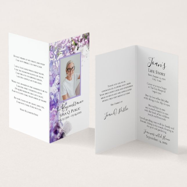 Carte De Visite Fleurs violettes Lilac Aquarelle Prière funéraire (Intérieur et extérieur)