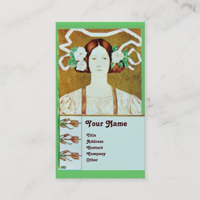 CARTE DE VISITE FLORA/FEMME AU MONOGRAMME DE ROSES BLANCHES (Devant)