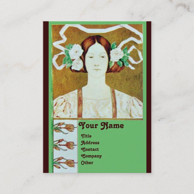 CARTE DE VISITE FLORA/FEMME AU MONOGRAMME DE ROSES BLANCHES (Devant)