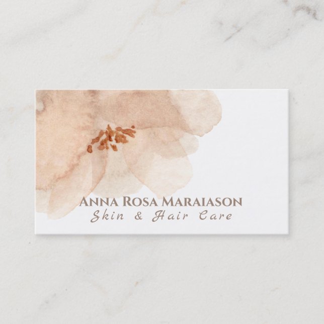 Carte De Visite *~* Floral Abstrait Peach Beige Aquarelle (Devant)