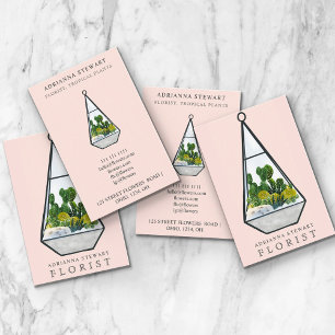 Carte De Visite Floral aquarelle cactus terrarium fleuriste rose