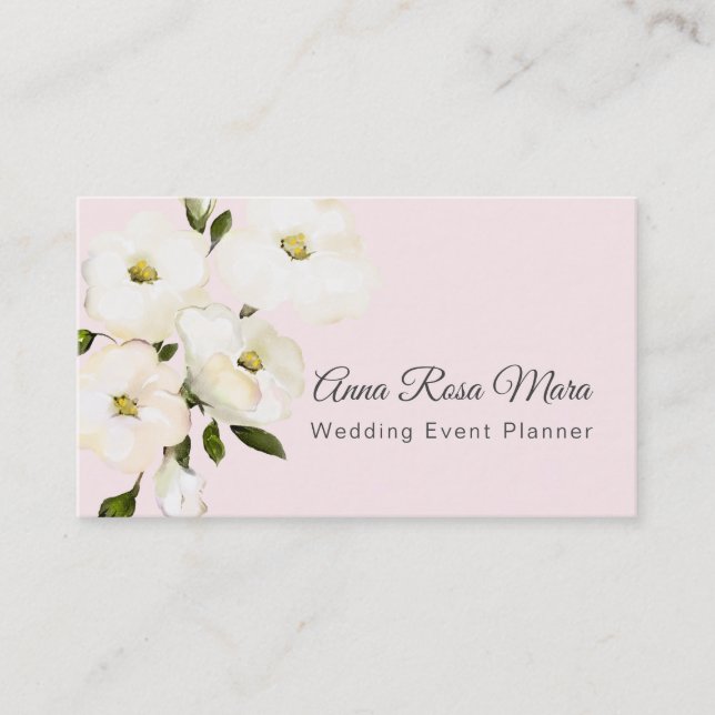Carte De Visite *~* Floral Aquarelle moderne Roses blanches rose (Devant)