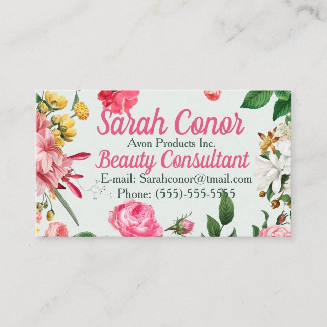 Carte De Visite Floral Beauty Consultant (Devant)