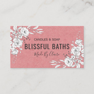 Carte De Visite Floral Blanc Sur Savon Et Bougie Maison Rose