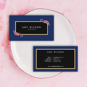 Carte De Visite Floral bleu de médias sociaux élégants chics de