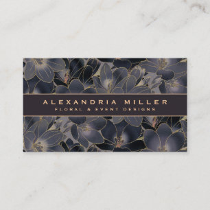 Carte De Visite Floral bleu et gris marine de minuit