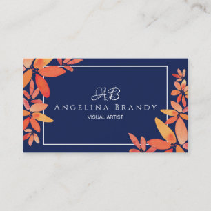 Carte de visite floral bleu et orange de la marine