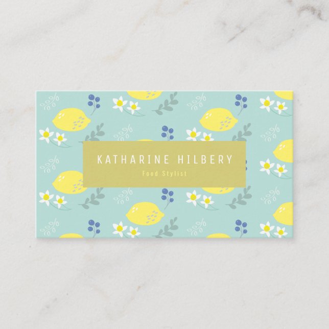 Carte de visite floral citron bleu turquoise (Devant)