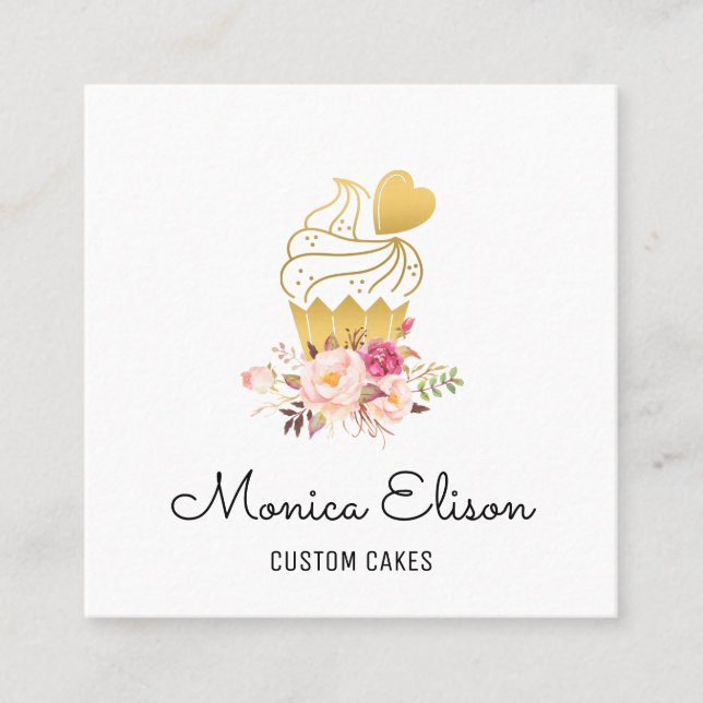 carte de visite floral cupcake personnalisé (Devant)