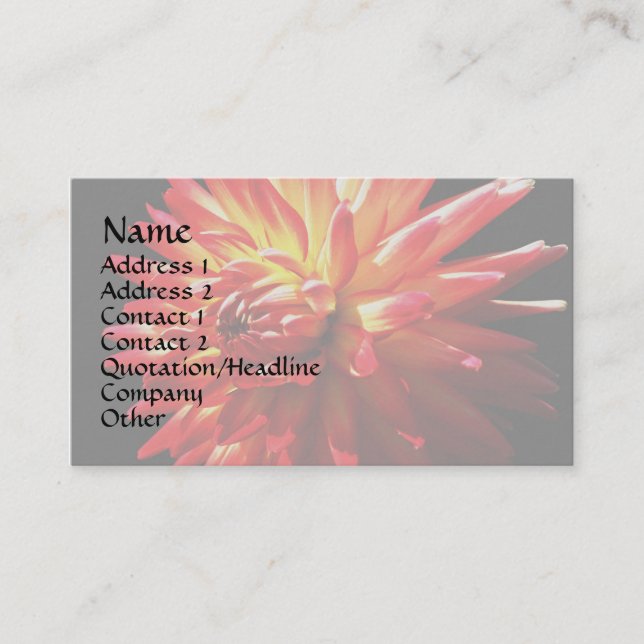 Carte de visite floral Dahlia jaune rouge (Devant)