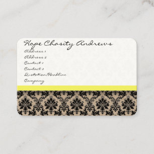 Carte De Visite Floral Damas noir et blanc avec ruban jaune