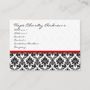 Carte De Visite Floral Damas noir et blanc avec ruban rouge