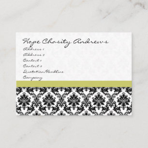 Carte De Visite Floral Damas noir et blanc avec ruban rouge