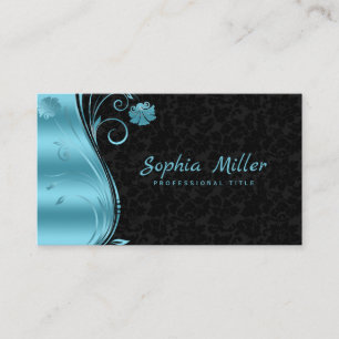 Carte De Visite Floral Damask Blue Swirl