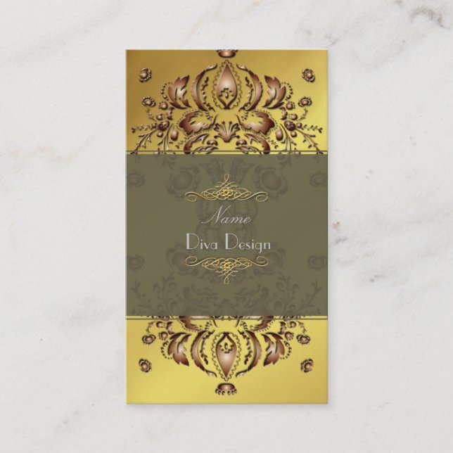 Carte de visite Floral Damask cuivre sur or (Devant)