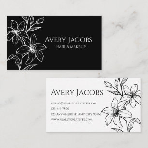 Carte De Visite Floral de Boho noir et blanc moderne unique