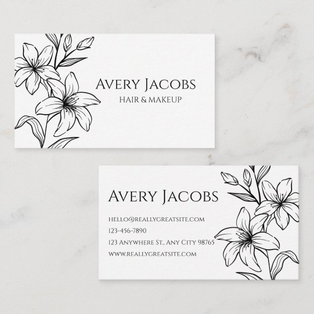 Carte De Visite Floral de Boho noir et blanc moderne unique (Devant / Derrière)