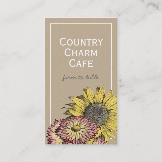 Carte de visite floral de tournesol en papier kraf (Devant)