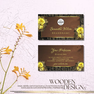 Carte De Visite Floral d'écorce rustique Brown en bois avec logo