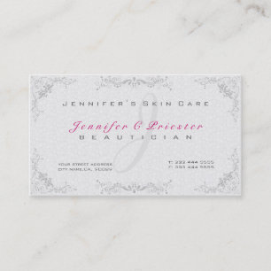 Carte De Visite Floral Elegant blanc Damas & cadre gris