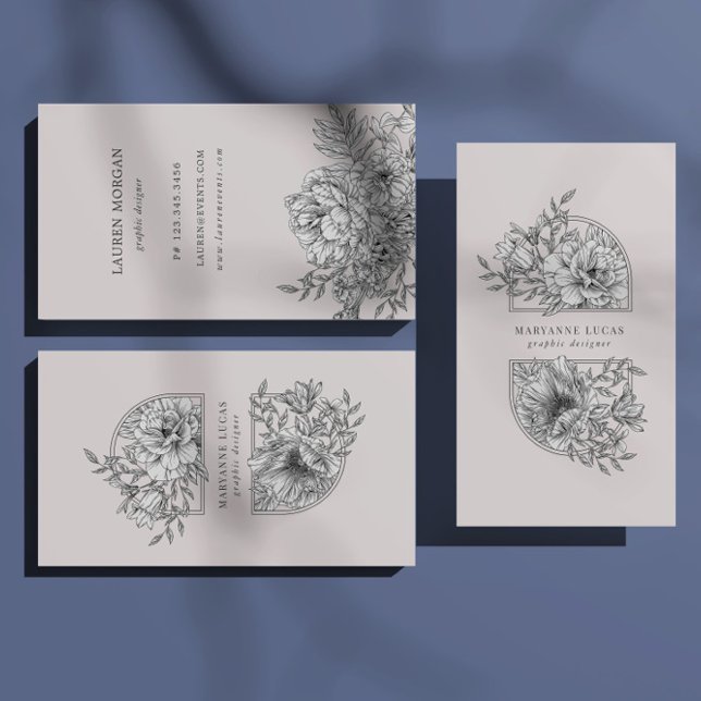 Carte de visite Floral Élégant Noir Et Blanc (Créateur téléchargé)