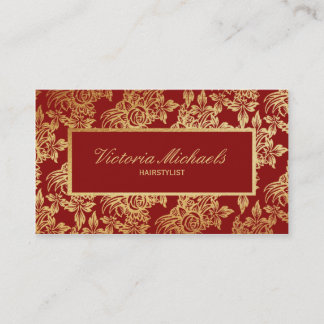 Carte de visite floral élégant rouge-foncé et d'or
