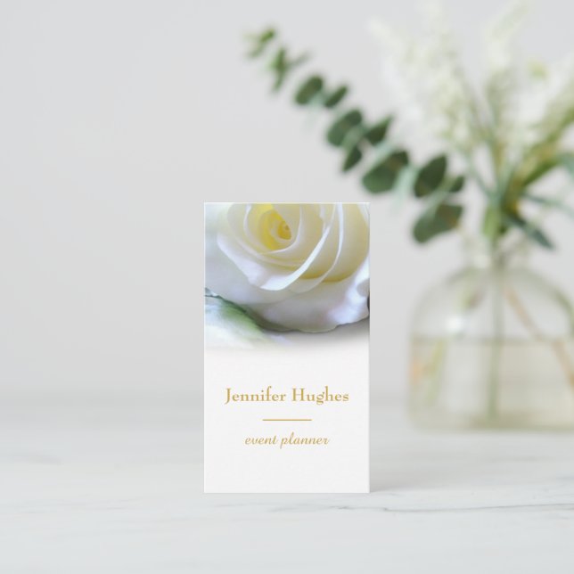 Carte De Visite Floral Event Planner Rose blanche (Debout devant)