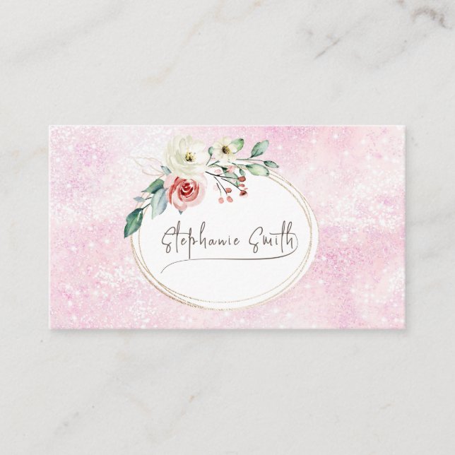 Carte De Visite Floral féminin moderne rose et blanc (Devant)