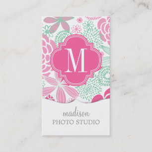 Carte De Visite Floral Girly de rose de vert fuchsia de menthe