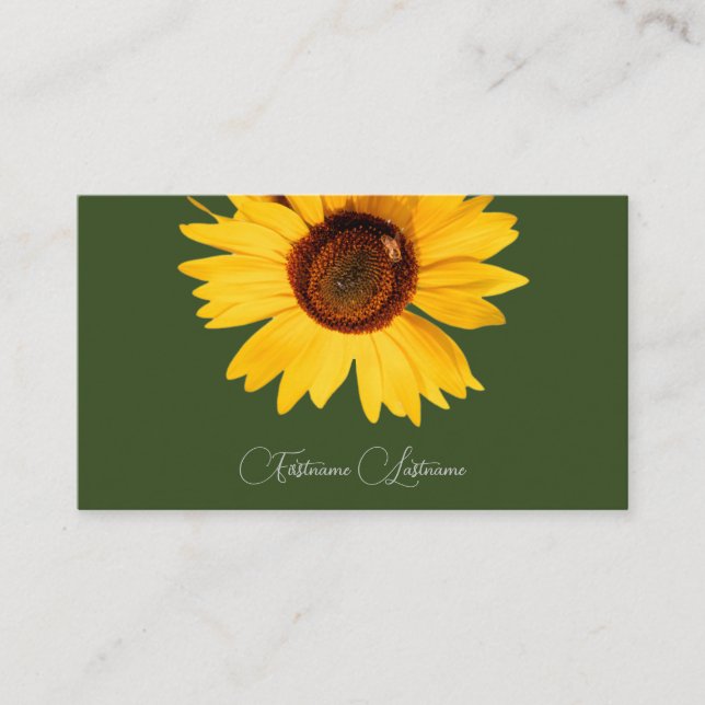 Carte De Visite Floral jaune tournesol abeille calligraphie vert f (Devant)