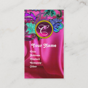 CARTE DE VISITE FLORAL LACE ROSE FUCHSIA SOIE VÊTEMENT, GEM MONOGR