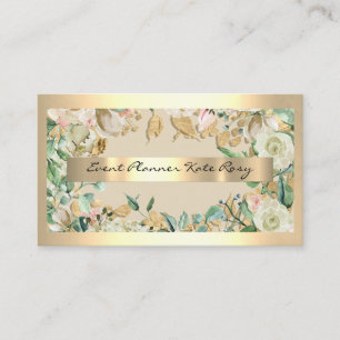 Carte De Visite Floral Mint Green Rose Gold Event Planner Beauté