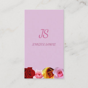 Carte De Visite Floral Moderne Élégant Monogramme Vertical Rose Ch