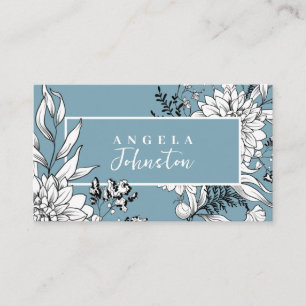 Carte De Visite Floral moderne Fleur sauvage Botanique Bleu Blanc