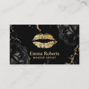 Carte De Visite Floral noir à la mode de salon de lèvres d'or de