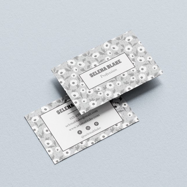 Carte De Visite Floral noir & blanc élégant, Moderne & tendance (Créateur téléchargé)