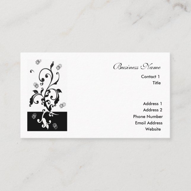 Carte de visite floral noir et blanc (Devant)