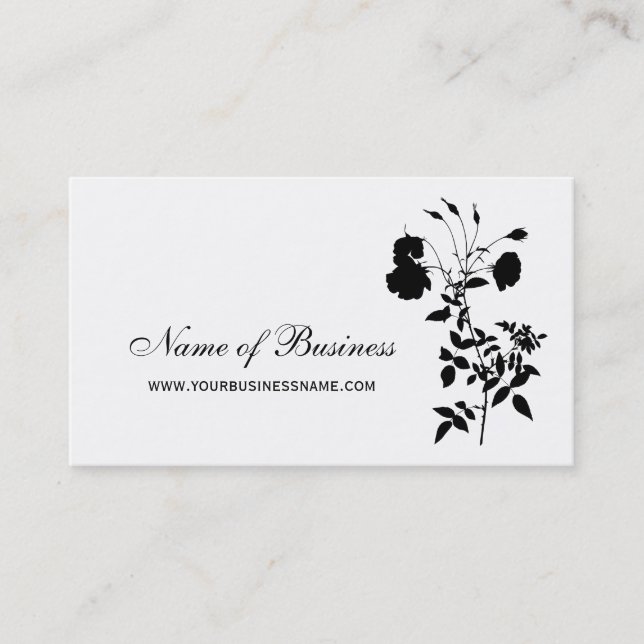 Carte De Visite Floral noir et blanc moderne Elégante Fleur Rose (Devant)