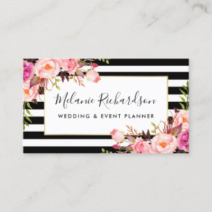 Carte De Visite Floral noir rose et élégant