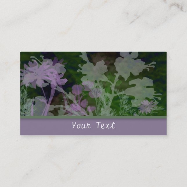 Carte de visite floral pourpre et vert (Dos)