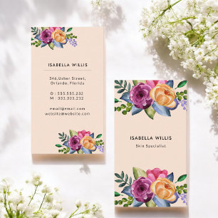 Carte De Visite Floral Purple Fleurs Jaunes Pastel Vertical